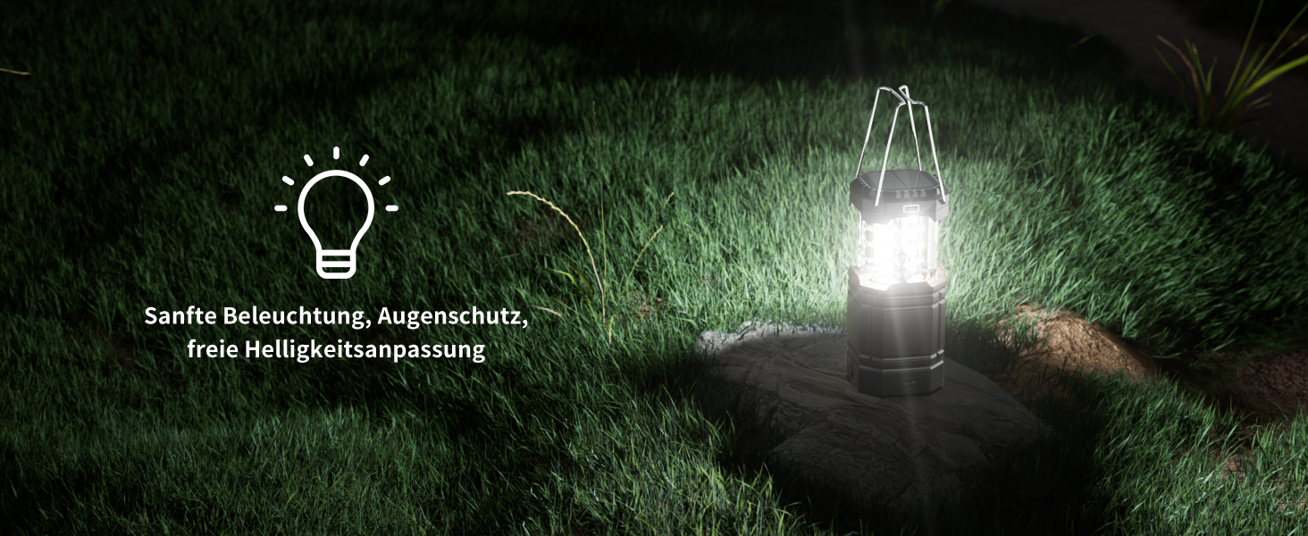 LED кемпінговий ліхтар на сонячній батареї, водонепроникний, з ручкою, акумулятор 3000mAh, для туризму, риболовлі, SOS, відключень світла (чорний)