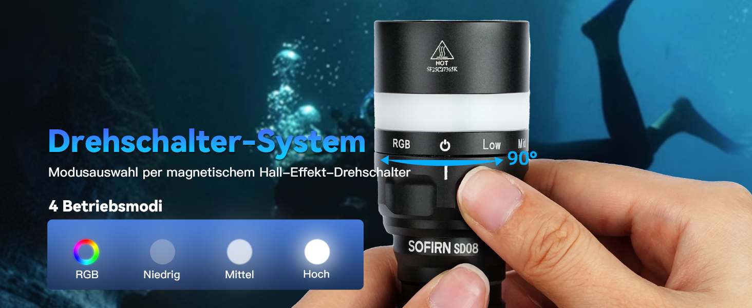 Sofirn SD08 водонепроникний ліхтар-підводний світильник LED, 3200 люмен, з LED-індикатором позиції, 4 режими, IPX8, для дайвінгу, підводної фотографії та повсякденного використання