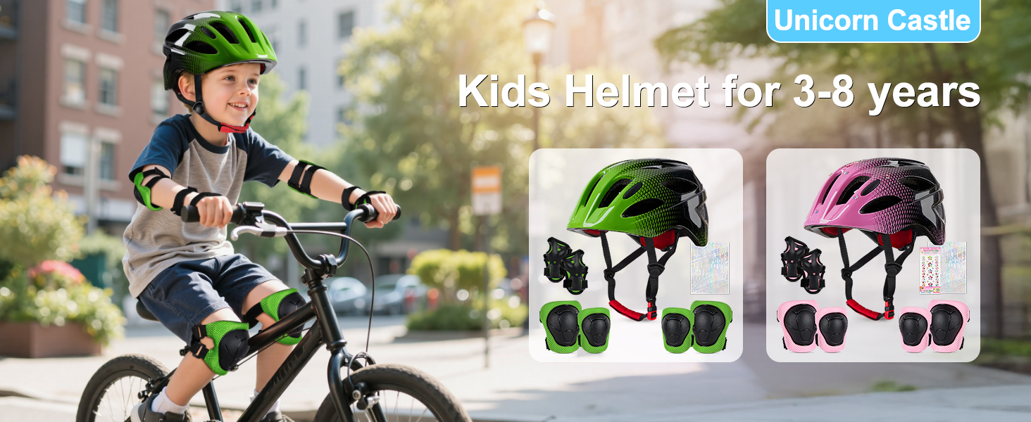 Дитячий шолом Kinderhelm для велосипеда, 3-8 років, регульований, захист для дівчаток, комплект наколінників (зелений/чорний)