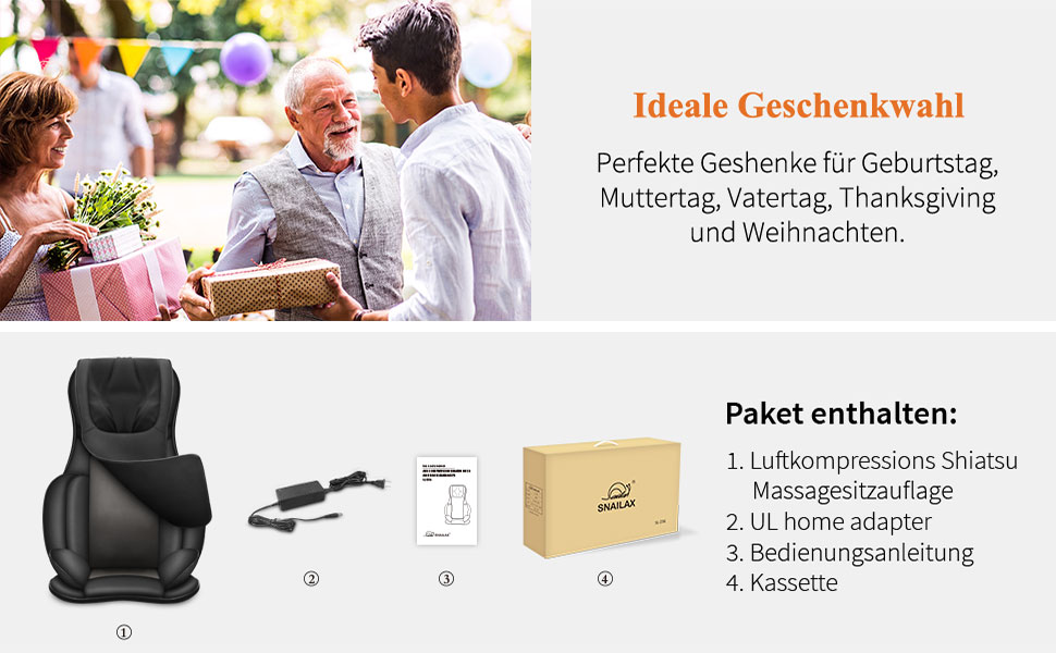 Масажне крісло Snailax Shiatsu з підігрівом, масажер для спини, шиї та плечей, електричний, для дому, подарунок