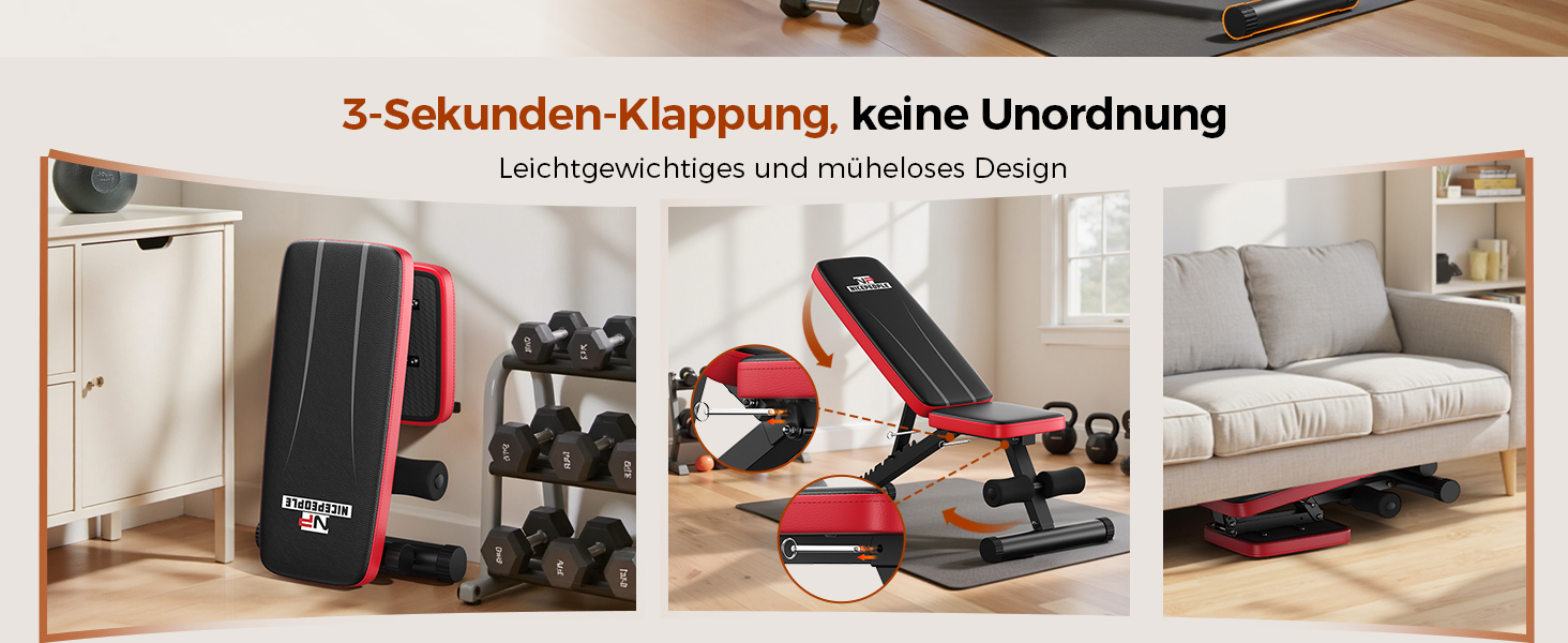 Базова лава для тренажерів Nicepeople з 8 рівнями нахилу, 300 кг, для дому, регульована, складана, для грудей, плечей, рук, м'язів