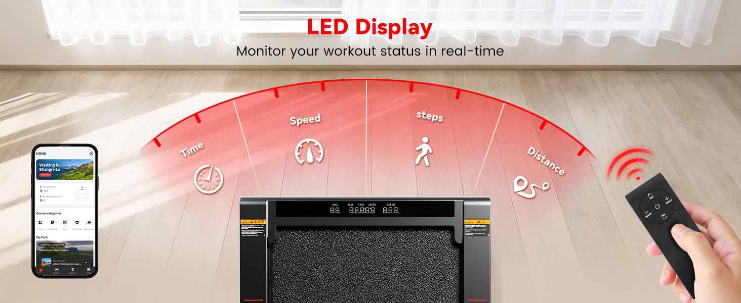 Sperax 3-в-1 Віброплатформа для бігового тренажера з пультом ДУ, 0.3-6 км/год, для дому та офісу, червона