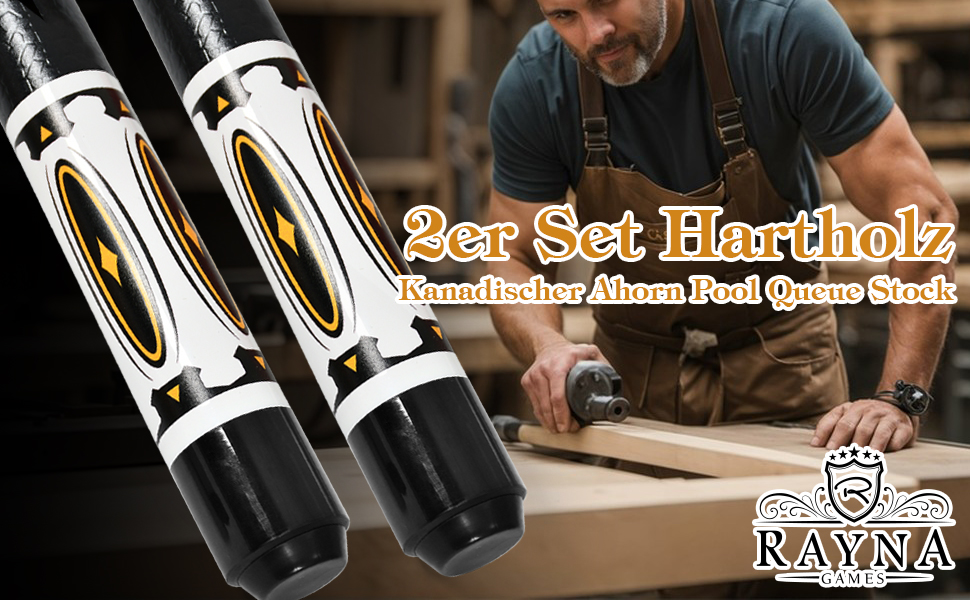 RAYNA GAMES Більярдний кий: комплект 2 кия, 58 дюймів, канадський клен, для дорослих, з нержавіючою сталею, для ентузіастів більярду