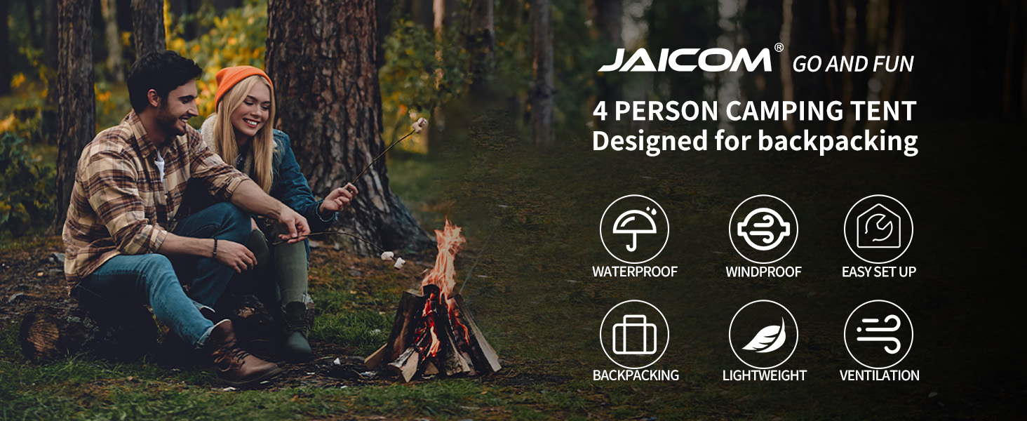 Намет кемпінговий JAICOM 4 особи, водонепроникний, легкий купольний намет для сімейного відпочинку, туризму, фестивалів - зелений