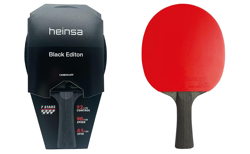 Професійна ракетка для настільного тенісу heinsa Carbon ITTF Competition Approved Black Edition виготовлена зі світлого горіха з преміальною упаковкою та м'ячами (Black Edition у картонному конверті)