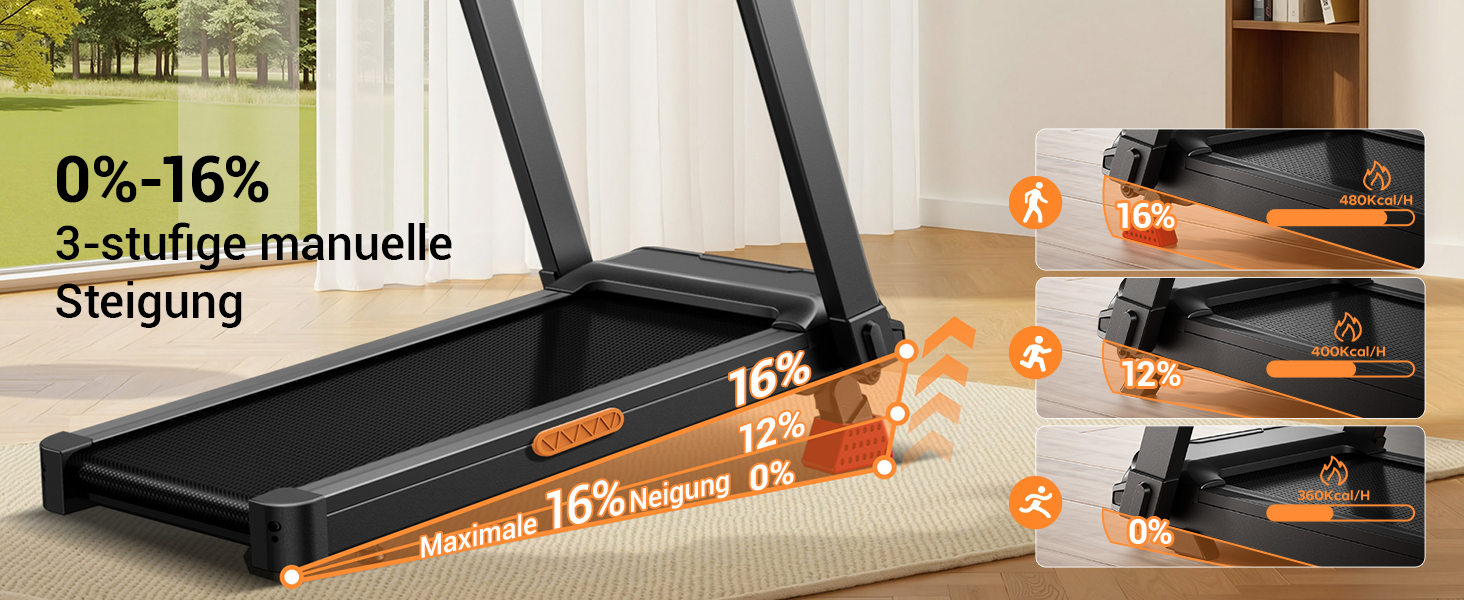 Бігова доріжка для дому LONTEK: складана, з нахилом 16%, швидкість до 14 км/год, мотор 3.5 к.с., пульсометр, LED-дисплей, макс. навантаження 180 кг, чорна