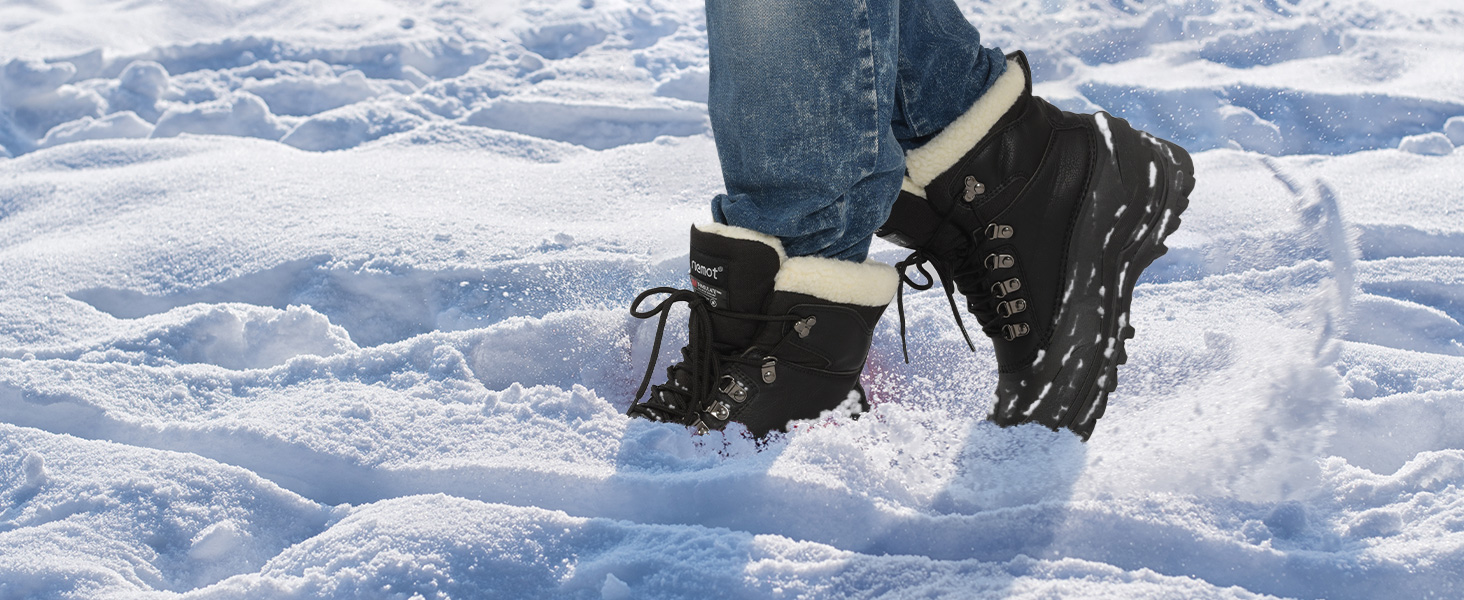 Водонепроникні зимові черевики Riemot для жінок та чоловіків: теплі, з підкладкою, антиковзаючі, для походів, трекінгу, роботи та катання на лижах. Розміри EU36-47, чорний колір.