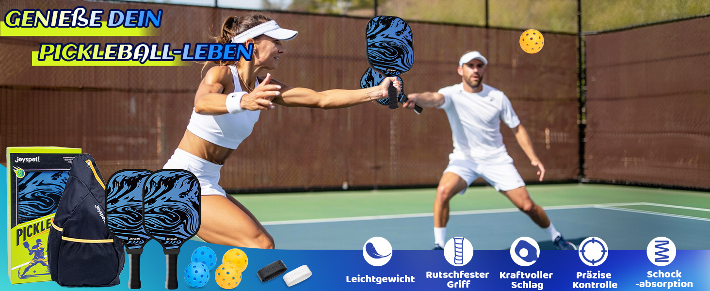 Набір для піклболу JOY SPOT! 2 ракетки, 4 м'ячі, сумка – Легкі ракетки з фібергласовою поверхнею для чоловіків, жінок та початківців – Ідеально для гри в приміщенні та на вулиці