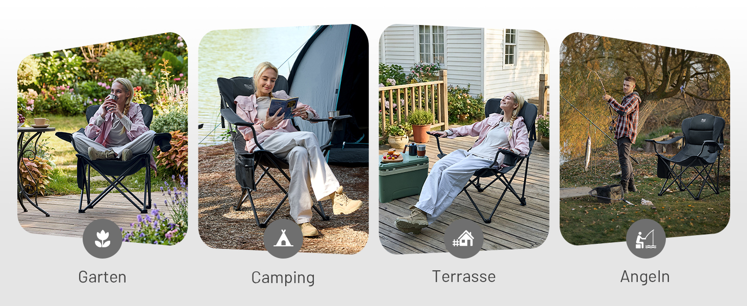 Складний крісло-шезлонг для кемпінгу Timber Ridge - 180 кг, 3 положення, широке сидіння 62 см, з підстаканником