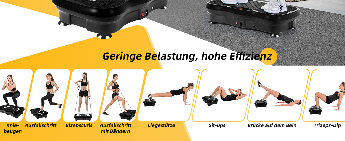 Віброплатформа EVOLAND 3D для фітнесу з 5 програмами, Bluetooth та 2 гумками для тренувань вдома