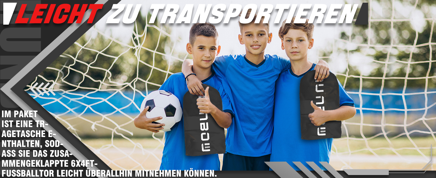 Дитячі ворота для футболу RUNBOW 1,8 x 1,2 м, портативні, з сумкою, чорні