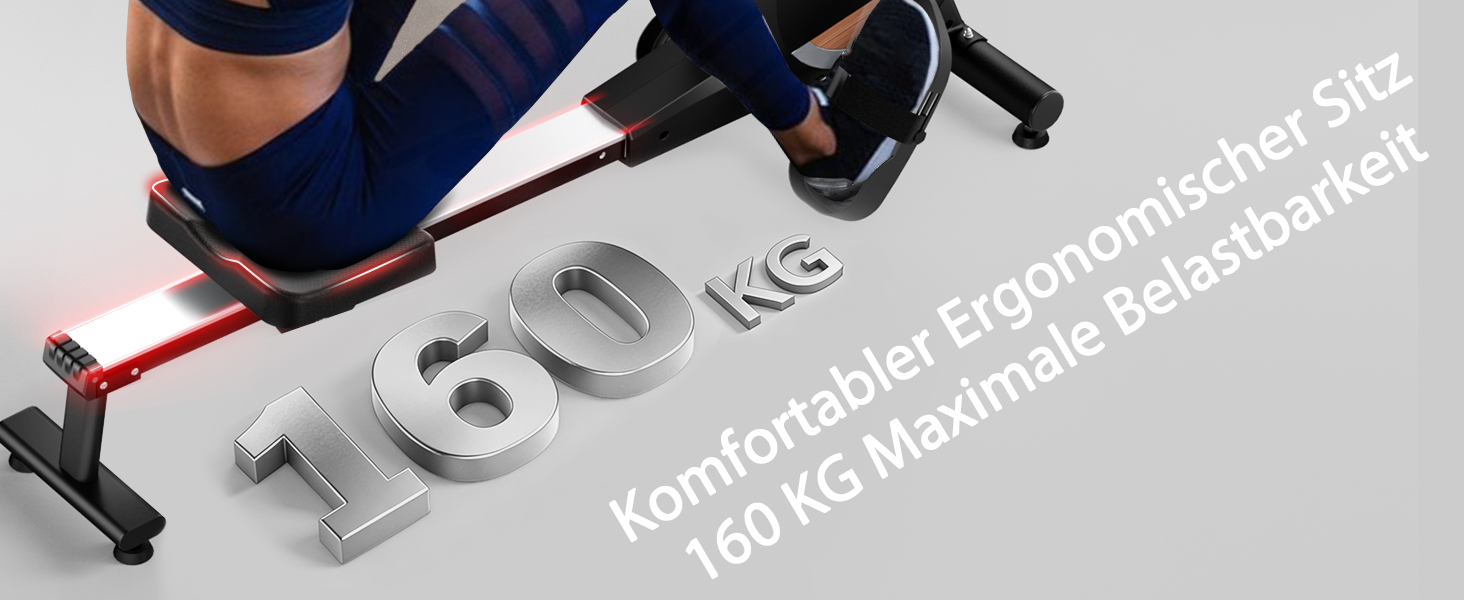 Веномкер тренажер для греблі, магнітний, для дому, 16 рівнів опору, 160 кг, з'єднання з APP, чорний