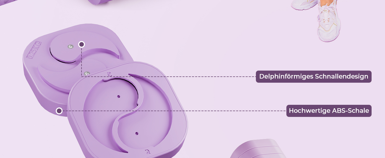 Набір гантелей Dripex регульовані 5 кг x2 або 2.5 кг x2, 6 швидкознімних дисків 0.5 кг/0.25 кг (фіолетовий, 2.5 кг x2)