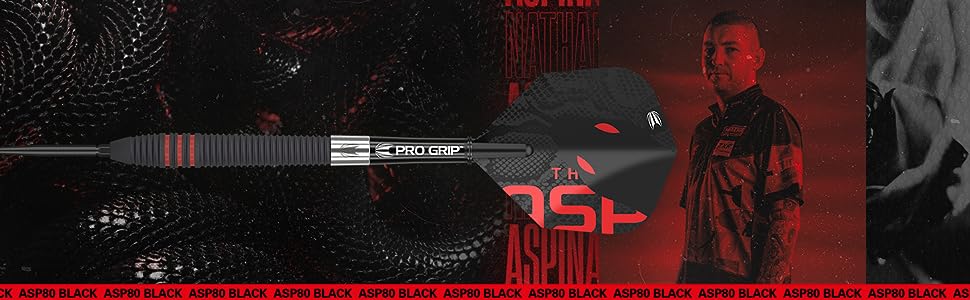 Дротики Target Nathan Aspinall Die Asp 80% вольфрам, сталева голка, чорні, набір для дартсу