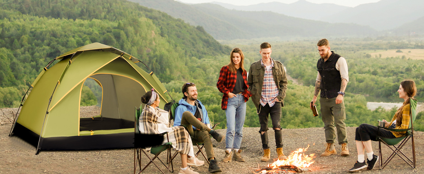 Намет для кемпінгу Jaztral 3-4 особи, автоматичний, куполоподібний, водонепроникний, вітростійкий, 3-4 сезонний, для сім'ї, трекінгу та кемпінгу, колір: зелений