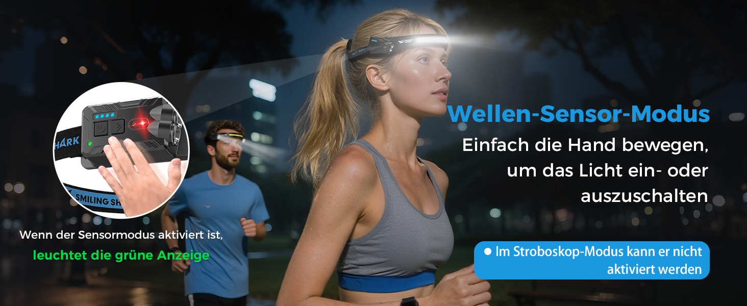 Налобний ліхтар Smiling Shark, 2400mAh, LED, 35° поворот, 2 світлодіоди, сенсор руху, мульти-режим, для кемпінгу та піших прогулянок