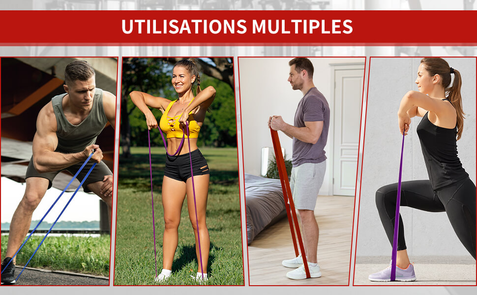 Набір еластичних стрічок для фітнесу AUVIM: 3 рівні опору для силових тренувань, розтяжки, калістеніки, кросфіту, пілатесу, йоги. У комплекті: дверний анкер та сумка для зберігання (блакитний, фіолетовий, червоний)