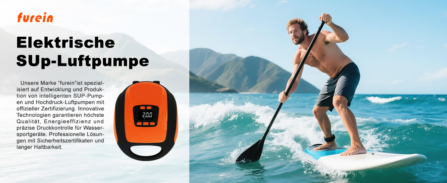 Електричний насос для SUP-дошки та надувних човнів 20 PSI з інтелектуальною двоступеневою функцією автовимкнення, помаранчевий