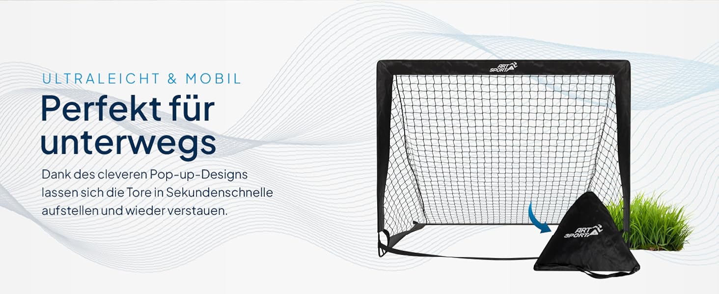 ArtSport Ворота для футболу Pop-up Goal Master - комплект 2 шт. з аксесуарами - складані та готові до гри - 2 футболні ворота для залу та саду - для дітей, чорні