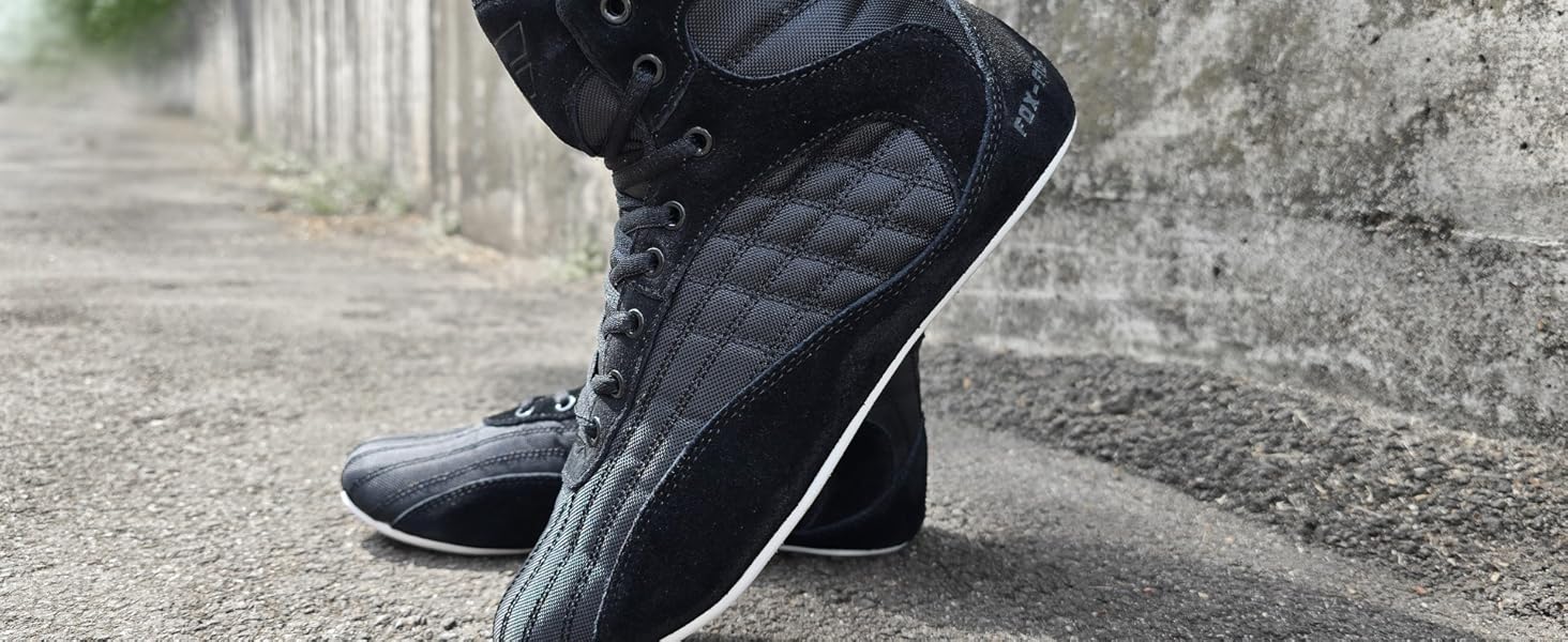 FOX-FIGHT Кросівки для бойових мистецтв | Для жінок та чоловіків | Дихаючі, гнучкі | Замша | Кросівки для боротьби | Атлетика, фітнес, бодібілдинг (44 EU, Чорний)