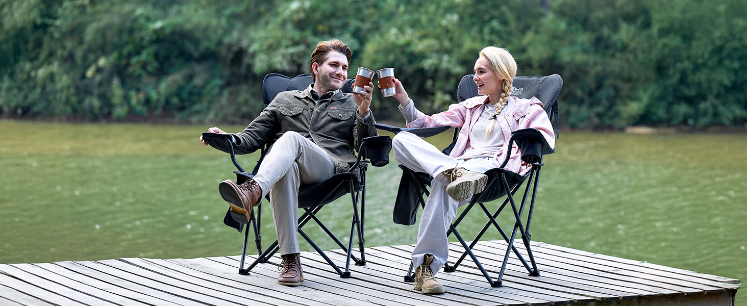 Складний крісло-шезлонг для кемпінгу Timber Ridge - 180 кг, 3 положення, широке сидіння 62 см, з підстаканником