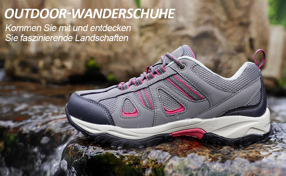 Жіночі водонепроникні трекінгові черевики Riehmot для туризму (41 EU, сірий, рожевий)