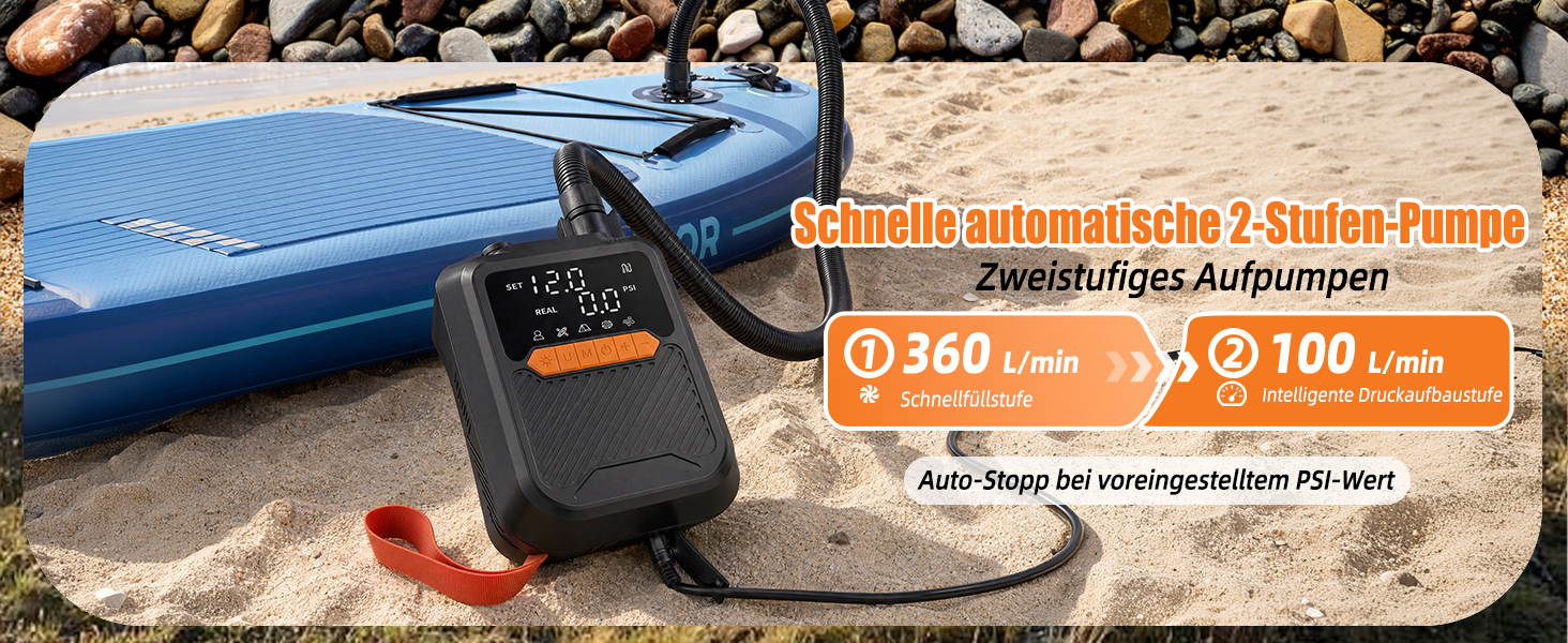 Електричний насос для SUP дошки 20 PSI з адаптером 12V для авто, каяка, човна, надувного басейну та намету