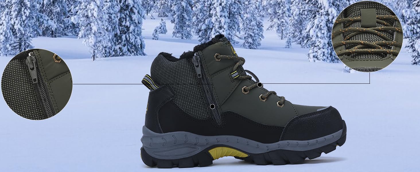 Зимові чоботи ASTERO для хлопчиків 31-38, снігоступи, дитячі черевики для походів з металевими шипами, утеплені, нековзні (A Grün, 31 EU)