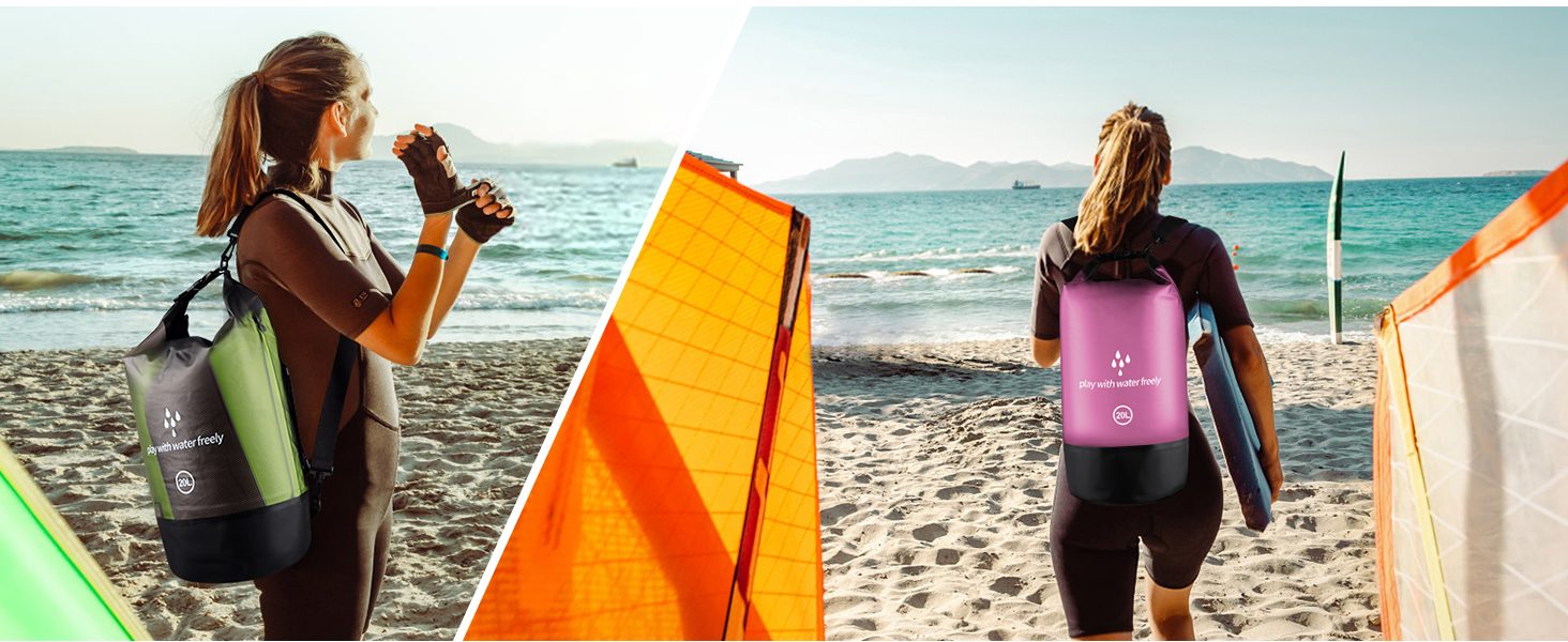 Водонепроникний сухий мішок GES 20 л Roll-Top з кишенею для телефону - для каякінгу, човнів, походів, рафтингу, плавання, кемпінгу та риболовлі (Рожевий)