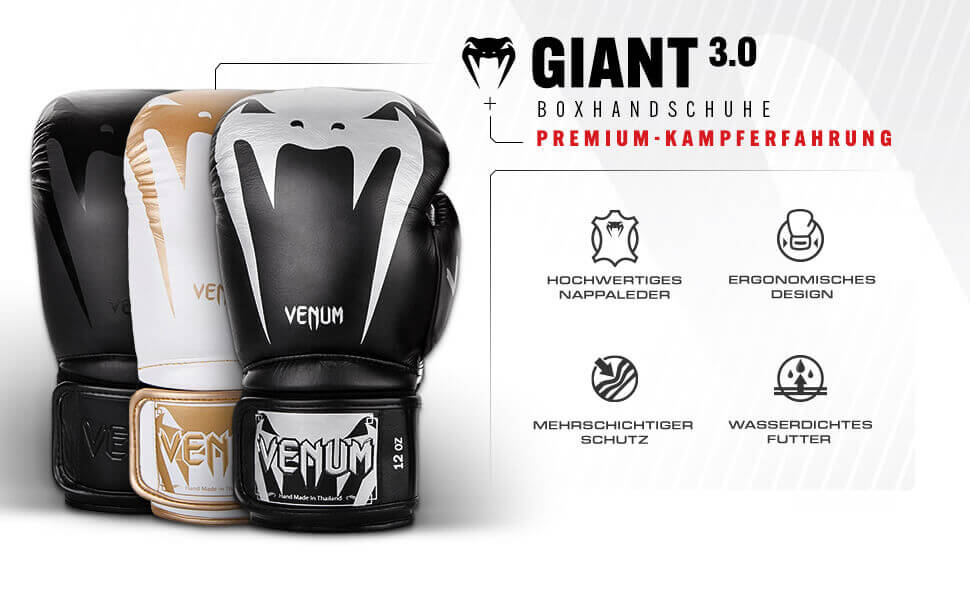 Боксерські рукавички Venum Giant 3.0 для муай-тай та кікбоксингу, 16 Oz, чорний/срібний