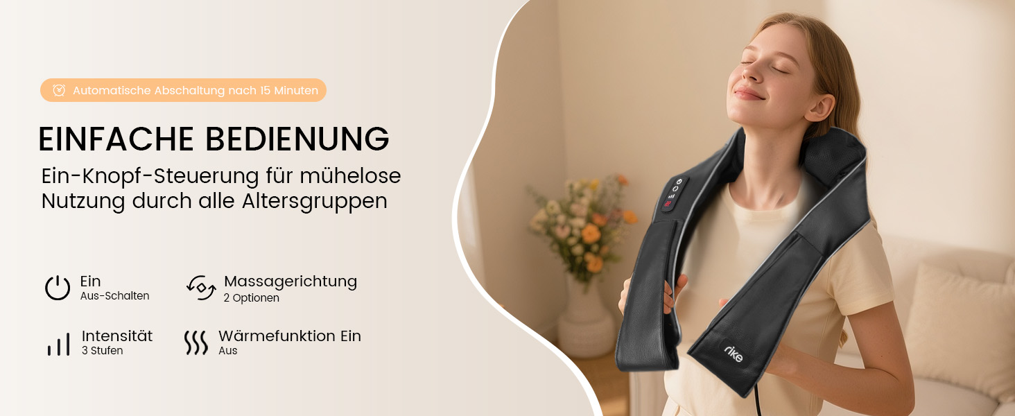 Масажер для шиї RIKE Shiatsu з підігрівом - 3D масажер для шиї, плечей та спини, з адаптерами для мережі та авто, глибока масажна дія, подарунок на Різдво