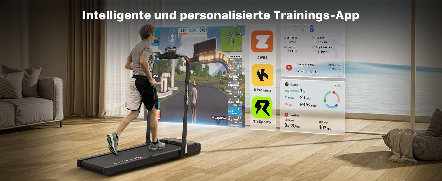Беговая дорожка Mobvoi Home Laufband Plus Intelligente KI 3-in-1: складная, 2.5 PS, LED-дисплей, Bluetooth, для дома, до 120 кг, 12 км/год