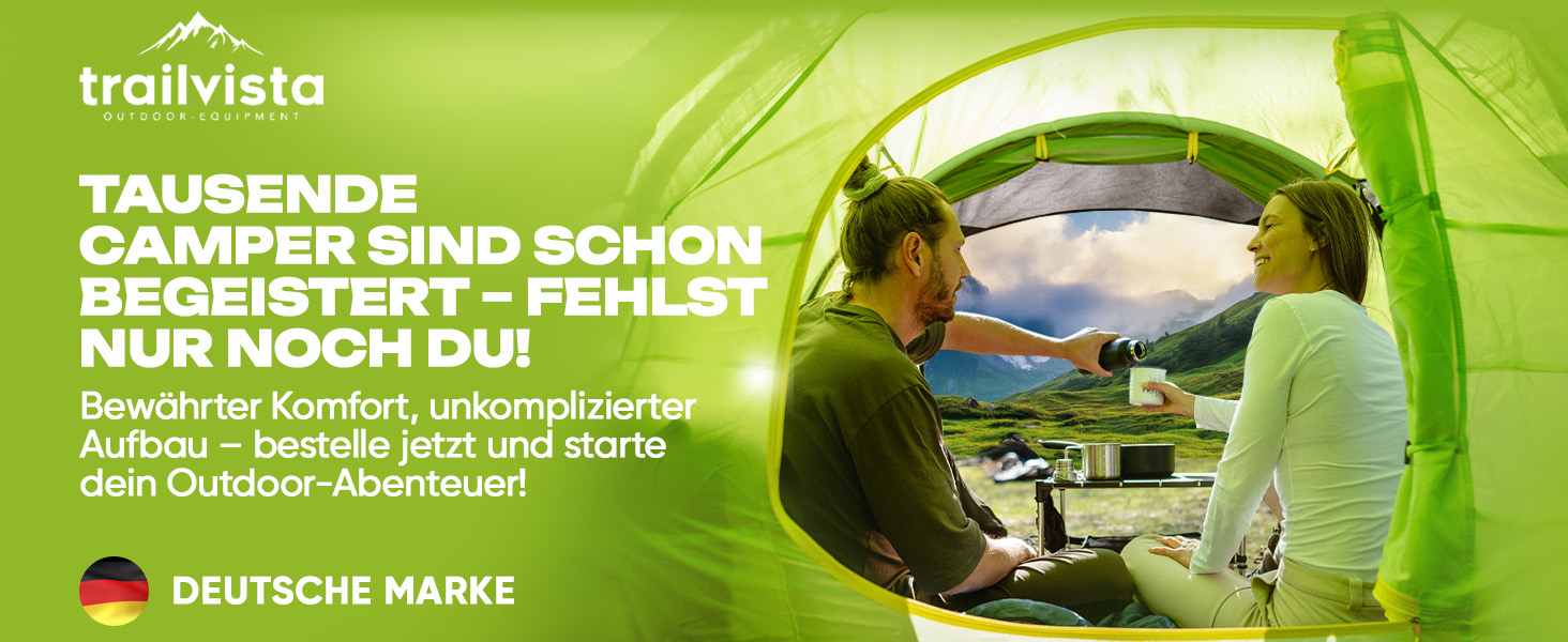 Намет Trailvista® Cevedale Zelt для 4 осіб: водонепроникний, легкий, швидко встановлюється, з тамбуром. Сімейний тунельний намет для кемпінгу, блакитний