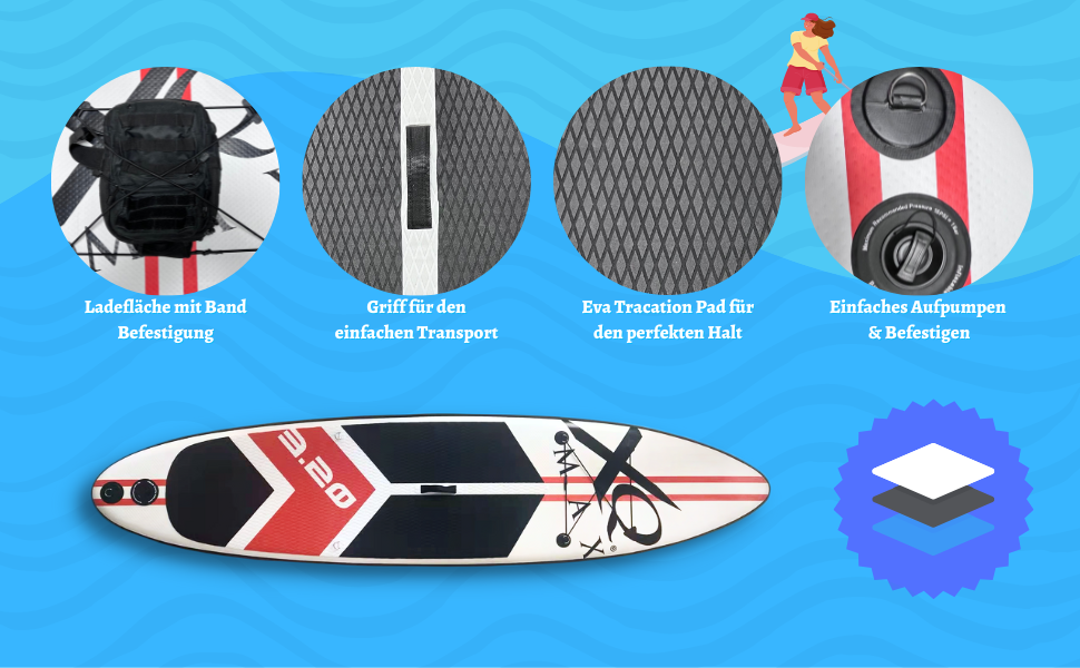 Професійна SUP-дошка XQ Max 320 см, комплект: насос, весло, ремінець, набір для ремонту, макс. вага 150 кг