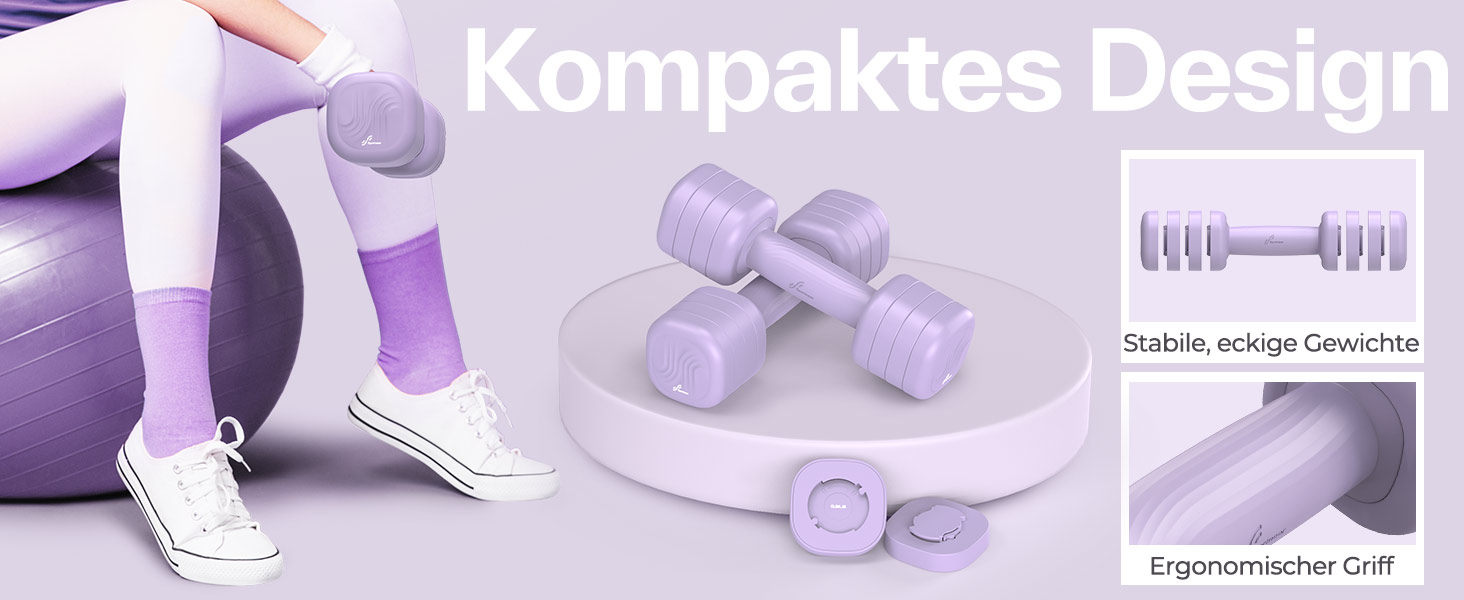 Набір гантелей Sportneer регульовані жіночі – 2 шт. (1–2,5 кг) з неслизьким TPU-покриттям, 4-в-1 для дому, фітнесу та силових тренувань Aura-Lavendel