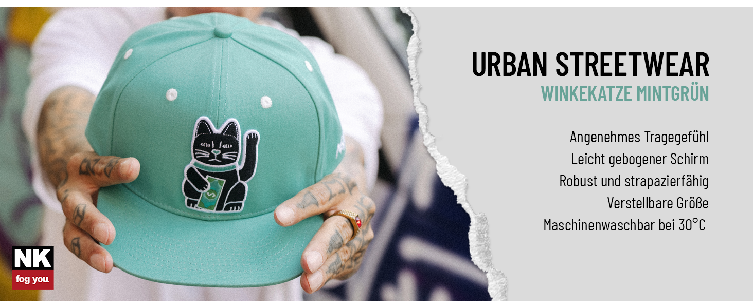 Кепка-снэпбек Nebelkind з принтом Winkekatze, унісекс, регульований розмір, м'ятно-зелена, стильна бейсболка в стилі streetwear