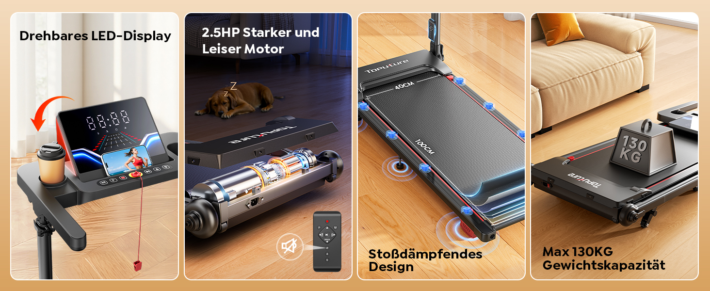 Електрична бігова доріжка для дому 12 км/год, 6 в 1, з регулюванням нахилу до 10%, 1080 мм, тримач для планшету, керування через додаток, тихий 2.5HP двигун, LED дисплей, чорний