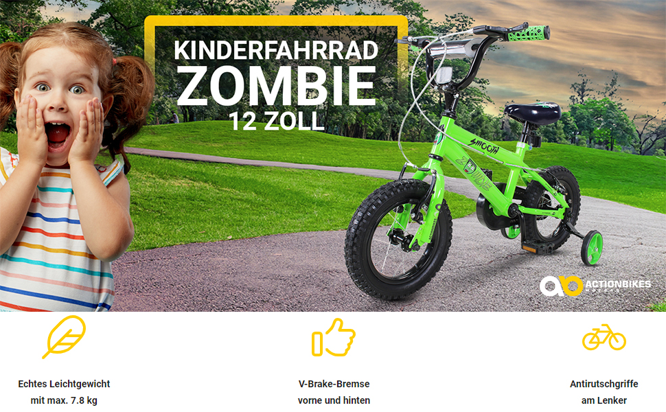Дитяче велосипед Actionbikes Zombie 12/16/20 дюймів - V-Brake гальма, захистники, для дітей 2-9 років, для дівчаток та хлопчиків