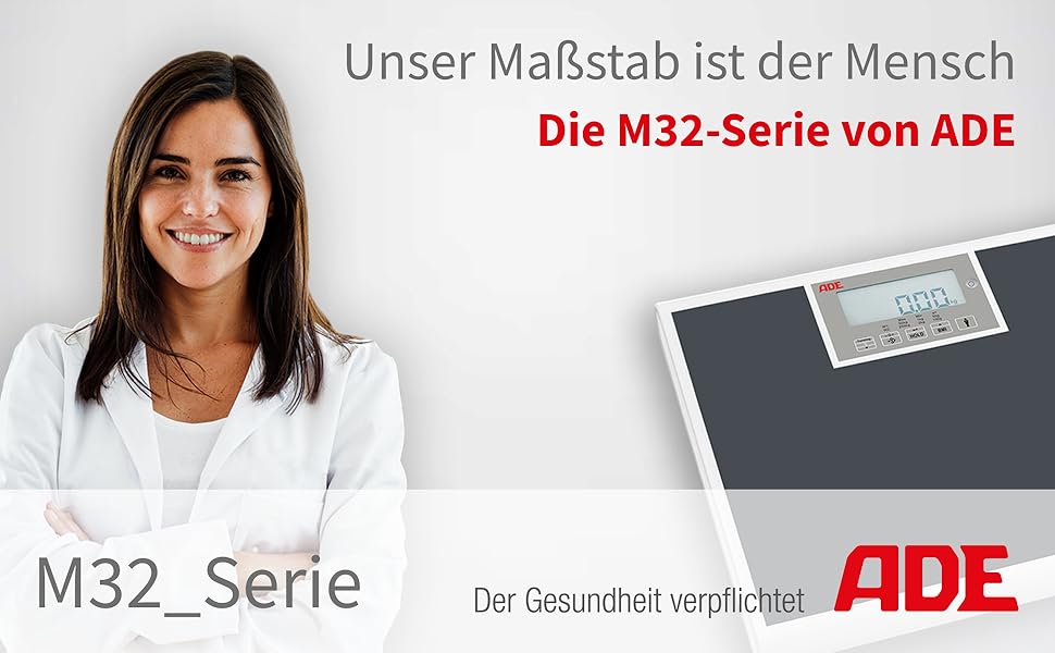 Медична вага для людей ADE M320600, професійна, до 250 кг, широка платформа, сертифікована, функції BMI та Hold, обертовий дисплей