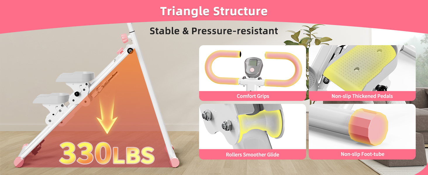 Вертикальний тренажер для кардіо, сходи для дому, вертикальний альпініст з ручкою для тренувань всього тіла, 3 регульовані висоти, LCD-дисплей, компактний та складаний, рожевий