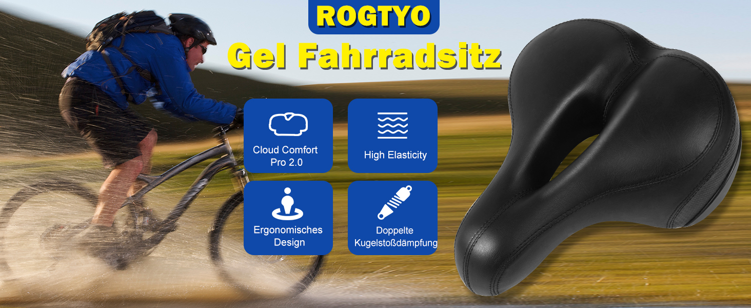 Велосипедне сідло з гелевим наповнювачем Pro 2.0: широке, м'яке, комфортне, дихаюче, з пам'яті ефектом, водонепроникне (чорне)