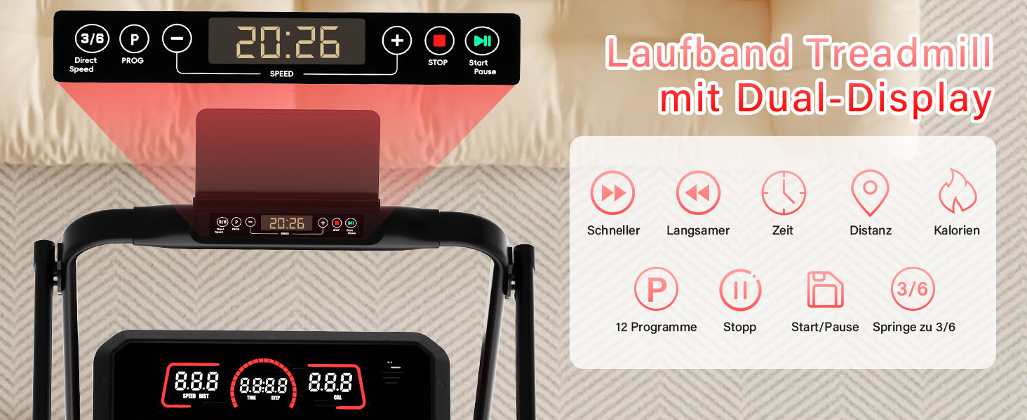 Тренажер для дому Laufband з нахилом 10%, швидкості 1-12 км/год, складний Walking Pad, 3.5HP, з Bluetooth-динаміком, 12 програм, APP та LED-дисплеєм (Чорний)