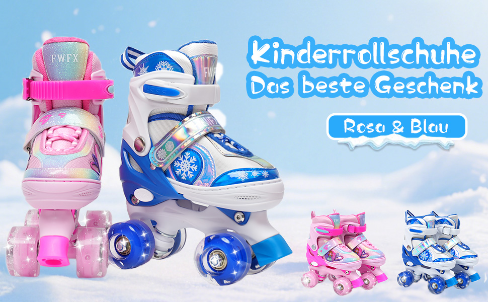 Дитячі ролики FWFX, регульовані, світлові, для залу та вулиці, розмір S (EU 28-31) / M (EU 32-36), блакитні