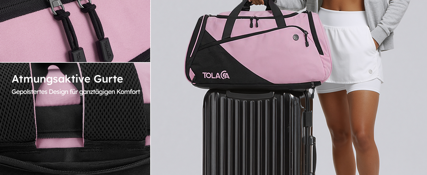 Спортивна сумка Tolaccea для чоловіків та жінок з відділенням для взуття та мокрих речей, рюкзак-дуffel для тренувань, фітнесу, басейну, подорожей (47л, чорно-рожевий)