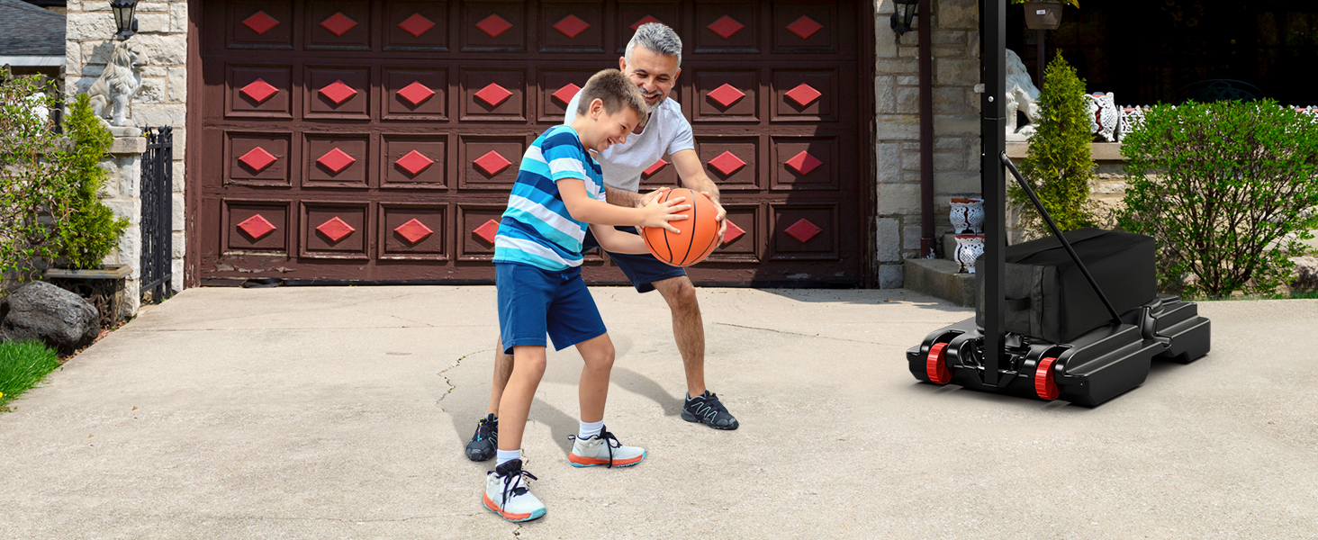 Баскетбольний кошик GOPLUS вуличний з підставкою, регульована висота 105-260 см, портативний баскетбольний стенд на колесах для дітей та підлітків