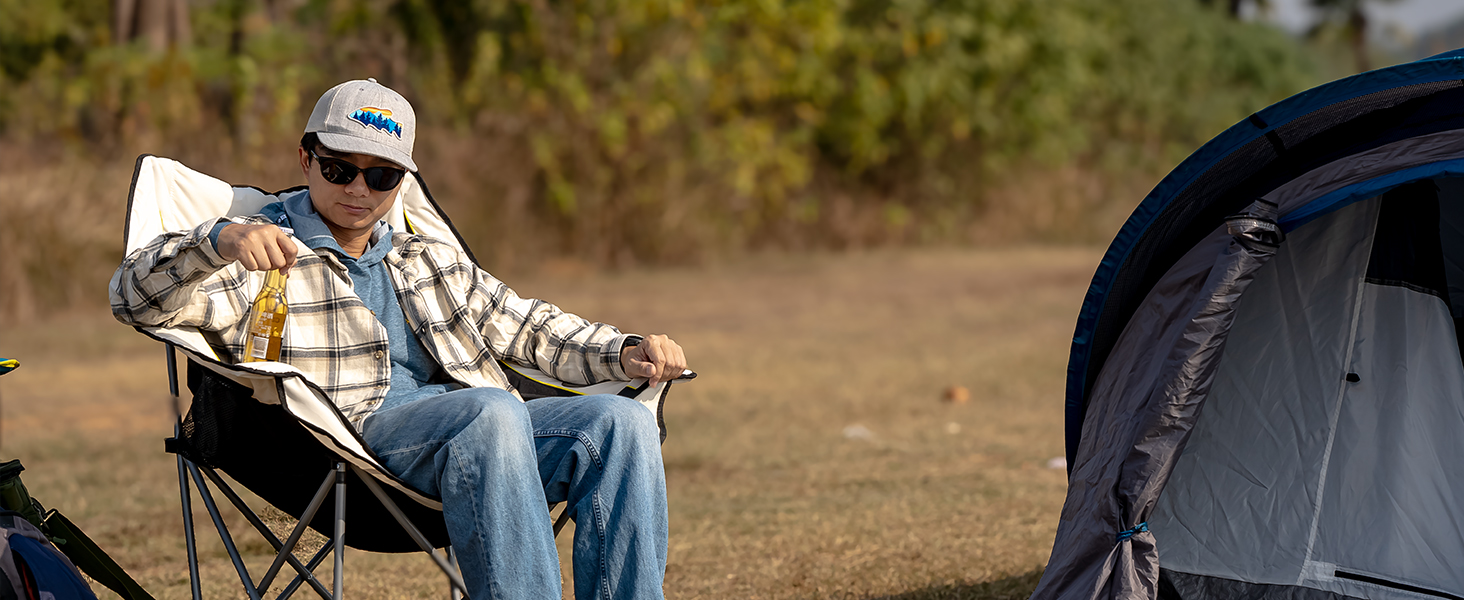 Великий складаний стілець для кемпінгу Thallike, XL, з підлокотниками, для дорослих, блакитний