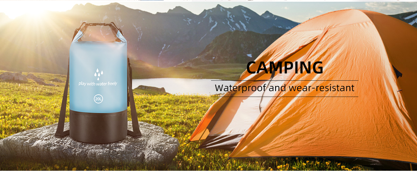 Водонепроникний сухий мішок GES 20 л Roll-Top з кишенею для телефону - для каякінгу, сплаву, кемпінгу та риболовлі (Світло-блакитний)