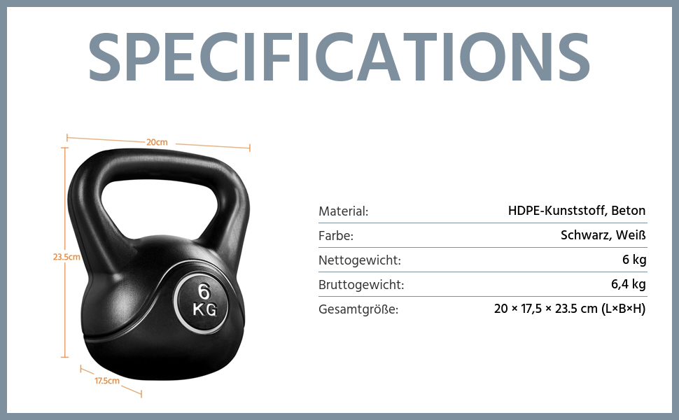 Гиря Yaheetech Kettlebell Sport з пластиковою обшивкою 6-20 кг Обважнювачі для махових гантелей Гантель для силових тренувань і кросових тренувань (6,0 кілограм)