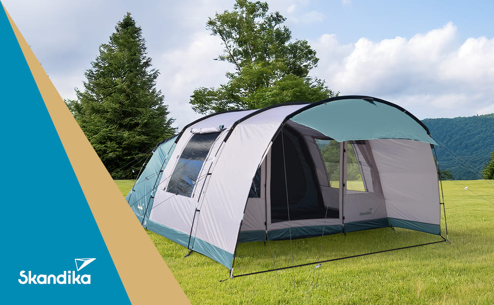 Намет Skandika Hafslo Sleeper Protect для кемпінгу 4/5/6 осіб, водонепроникний, з інтегрованим дном (5000 мм), з тамбуром, чорна спальня. Сімейний намет.