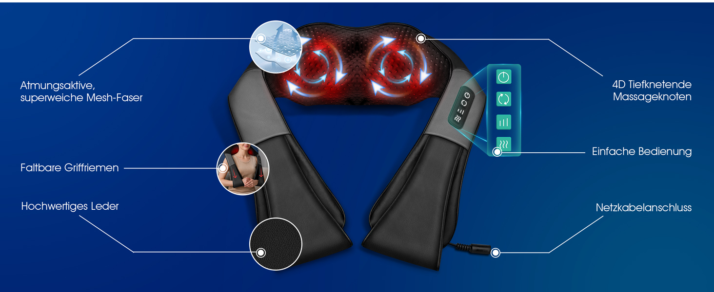 Масажер для шиї та плечей VOYOR-HEALTH PJ100 з інфрачервоним підігрівом, 4D Shiatsu масаж для спини та попереку, універсальний для дому, авто та офісу, чорний